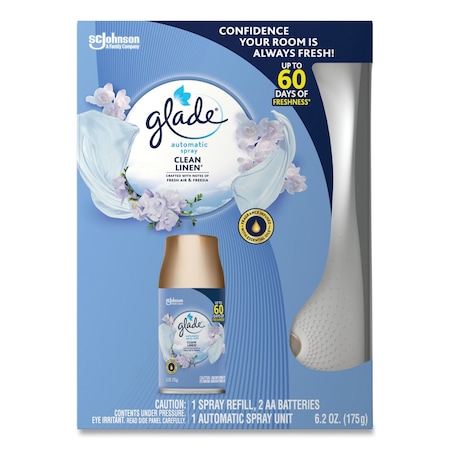 Glade Automatic Air Freshener Starter Kit, Spray Unit and Refill, Clean Linen, 6.2 oz, PK4 PK 310916